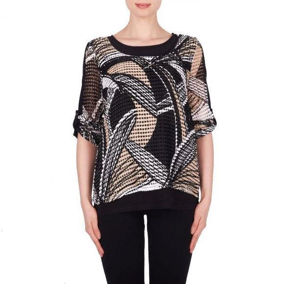 Joseph Ribkoff Tops - Joseph Ribkoff Black/Multi-Color Textured Insert Asymmetric Tunic Top Size 12